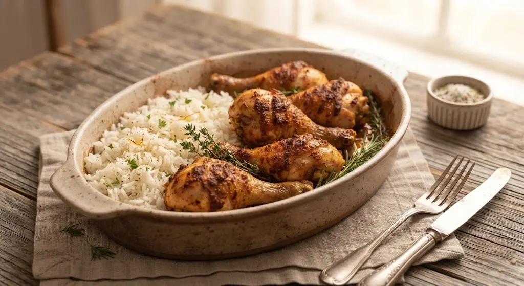Baked Chicken Drumsticks + rice